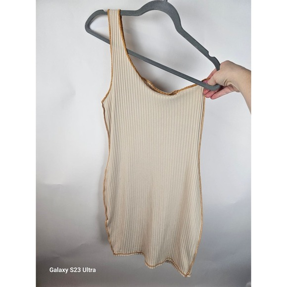 Blue Blush Los Angeles, szM, yellow, 1 shoulder, ribbed, slip dress, made in USA - Picture 8 of 10